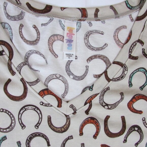 XL Lularoe Christy V Neck Tee Horseshoe Rare HTF Print - Picture 3 of 3